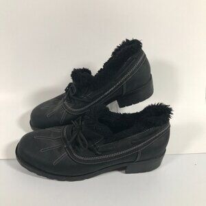Trotters Black Duck Slip On Faux Fur Booties Womens US 7.5M UK 5.5 EU 38